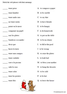english to spanish translation worksheets